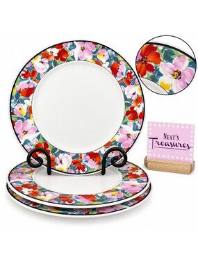China Pearl DAISY Red Pink Blue Yellow Floral Rim Fine China Dinner Plates Set 3